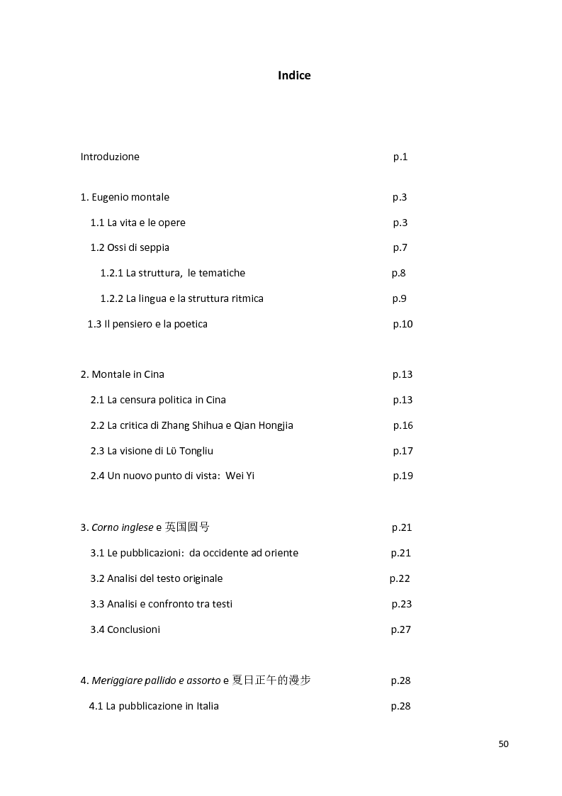 Indice della tesi: Montale e la Cina, Pagina 1