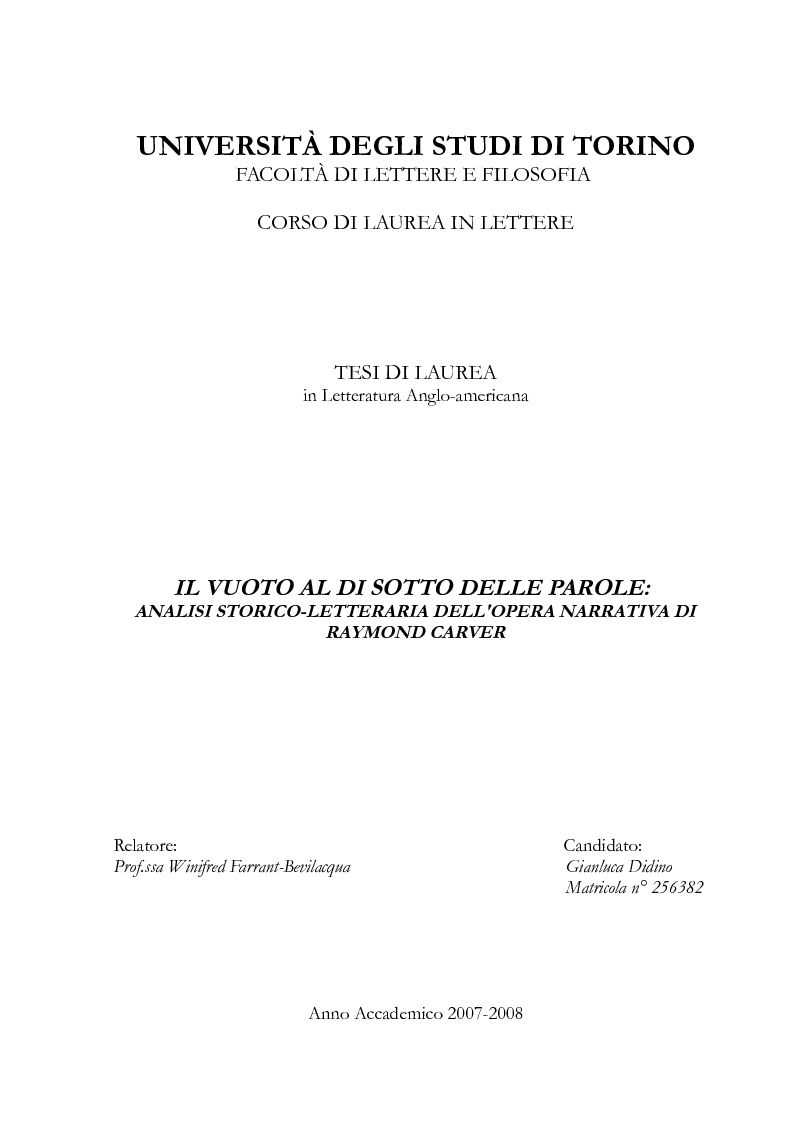 UNIVERSITÀ DEGLI STUDI DI TORINO FACOLTÀ DI LETTERE E ...