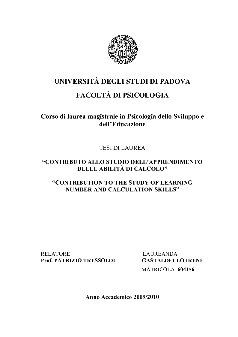 UNIVERSITÀ DEGLI STUDI DI PADOVA FACOLTÀ DI PSICOLOGIA Corso Di Laurea ...