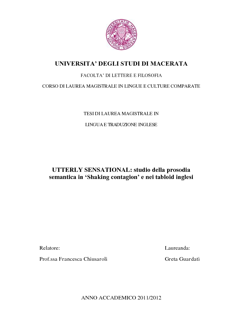 Universita Degli Studi Di Macerata Facolta Di Lettere E Filosofia Corso Di Laurea Magistrale In Lingue E Culture Comparate Tesi Di Laurea Magistrale In Lingua E Traduzione Inglese Utterly Sensational Tesionline