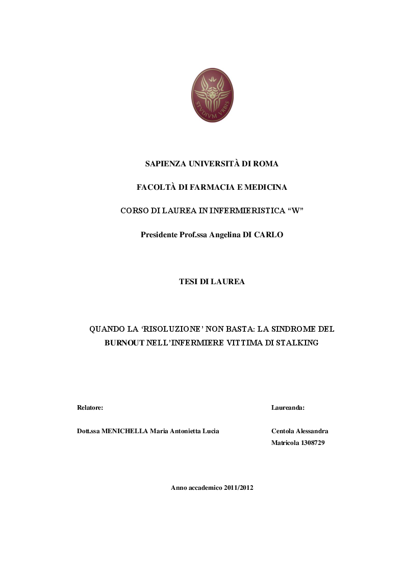 Sapienza Universita Di Roma Facolta Di Farmacia E Medicina Corso Di Laurea In Infermieristica W Presidente Prof Tesionline