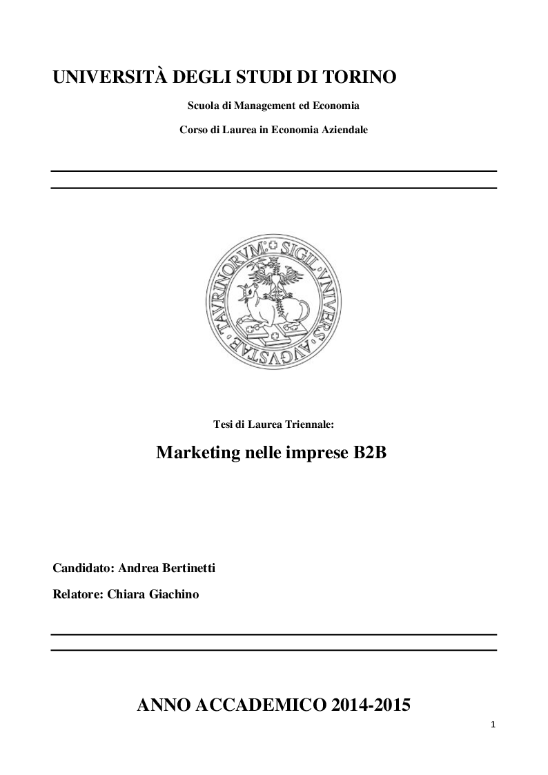 Marketing Nelle Imprese B2b Anteprima Tesi Pagina 1 Di 3 Tesionline